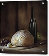 Bread, Fruit, Wine And Cheese On Table Acrylic Print