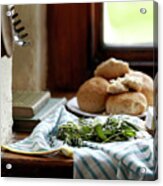 Bread Rolls And Brie On Kitchen Counter Acrylic Print