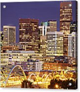 Bright Lights In Denvers Skyline At Acrylic Print