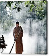 Buddhist Monk Sweeping Acrylic Print
