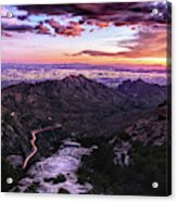 Catalina Highway Sunset And Tucson City Lights Acrylic Print
