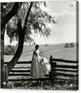 Catherine Mellon Sitting On A Fence By A Meadow Acrylic Print