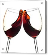 Cheers Two Red Wine Glasses, Toast Acrylic Print