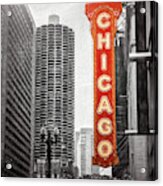Chicago Theatre Sign Chicago Black And White Acrylic Print