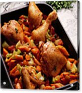 Chicken Rotisserie With Carrots And Celery In Serving Dish Acrylic Print