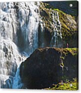 Child Looking At Huge Waterfall Iceland Acrylic Print