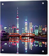 China, Shanghai Skyline At Night Acrylic Print