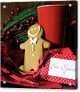 Christmas Eve Setting With Gingerbread And Red Cup Of Coffee For Santa Acrylic Print