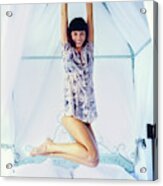 Christy Turlington Hanging From A Canopy Bed Acrylic Print