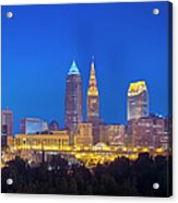Cleveland Buildings Lit After Nightfall Acrylic Print