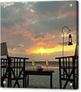 Cocktail Table For Two On Beach At Acrylic Print