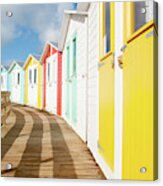 Colourful Bude Beach Huts Acrylic Print