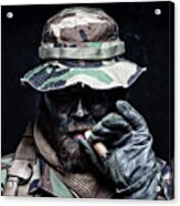 Commando Soldier In Boonie Hat Smoking Acrylic Print