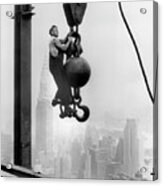 Construction Worker At Empire State Acrylic Print