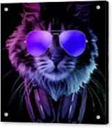 Cool DJ Furry Cat In Neon Lights Acrylic Print