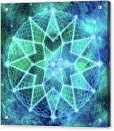 Cosmic Geometric Seed Of Life Crystal Turquoise Lotus Star Mandala Acrylic Print