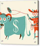 Cowboy Throwing A Lasso Toward A Cash Cow Acrylic Print