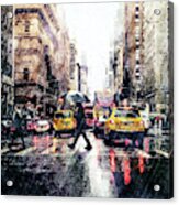 Crossing Street With Umbrella Acrylic Print