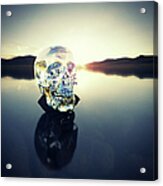 Crystal Skull Laying On Rock In Lake Acrylic Print