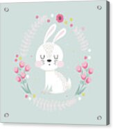 Cute Rabbit With Floral Frame Acrylic Print