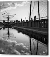 Dallas Skyline And Margaret Hunt Hill Bridge Reflections - Monochrome Edition Acrylic Print