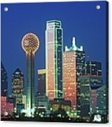 Dallas, Tx Skyline At Night With Acrylic Print