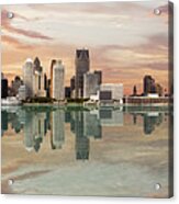 Detroit Sunset Panorama, Detroit, Michigan '07-color Pan Acrylic Print