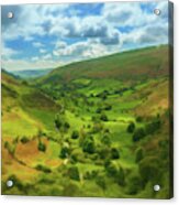 Digital Oil Painting Of The View Down Valley From Top Of Pistyll Acrylic Print