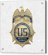 Drug Enforcement Administration -  D E A  Special Agent Badge Over White Leather Acrylic Print