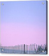 Dune Fence On The Beach With Sunset Sky Acrylic Print