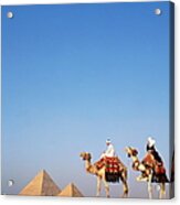 Egypt, Cairo, Giza, Tourists On Camels Acrylic Print
