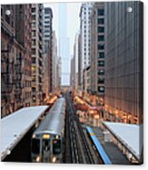 Elevated Commuter Train In Chicago Loop Acrylic Print