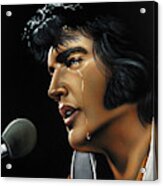 Elvis Presley The King Portrait Vegas White Jumpsuit Oil Painting Velvet A372 Acrylic Print