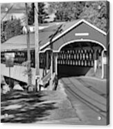 Fall Colors At The West Swanzey Covered Bridge Black And White Acrylic Print