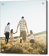 Family Walking Together In Rural Field Acrylic Print