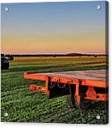 Farm Trailer With Bales At Sunset Acrylic Print