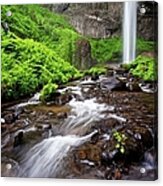 Father And Child Watching Waterfall Acrylic Print