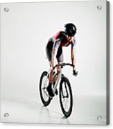 Female Cyclist Riding Track Bike Acrylic Print