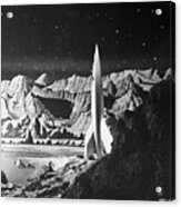 Film Still Of Rocket In Moon Landscape Acrylic Print