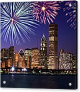 Fireworks Over Chicago Skyline Acrylic Print