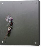 Fisherman Throwing Net Acrylic Print