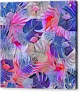 Flamingos And Tropical Leaves Art By Kaye Menner Acrylic Print