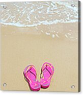Flip Flops On A Sandy Beach Acrylic Print