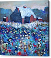 Flowers By Red Barn Acrylic Print