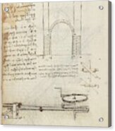 Folio F 2v. Codex Madrid I -ms. 8937- 'treaty Of Statics And Mechanics', 192 Folios With 384 Page... Acrylic Print