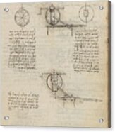 Folio F 31r. Codex Madrid I -ms. 8937- 'treaty Of Statics And Mechanics', 192 Folios With 384 Pag... Acrylic Print