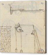 Folio F 35r. Codex Madrid I -ms. 8937- 'treaty Of Statics And Mechanics', 192 Folios With 384 Pag... Acrylic Print