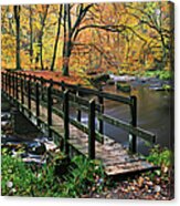 Footbridge Over A River In An Autumnal Acrylic Print