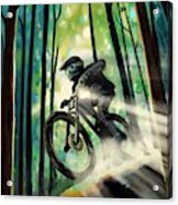 Forest Jump Mountain Biker Acrylic Print