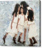 Four Sisters Hugging Brunettes Acrylic Print